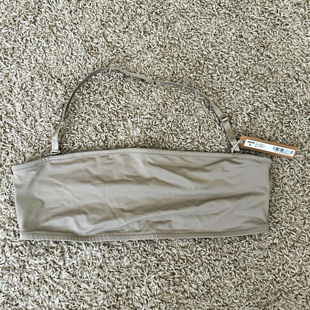 Skims Women's Beige Solid Bandeau Bikini Swim Top M Regular Adjustable Halter